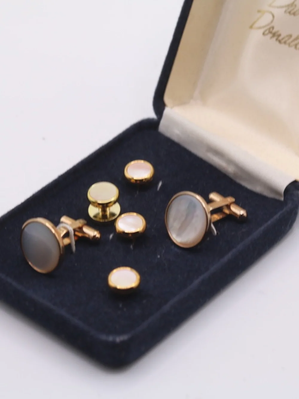 David Donahue set of cuff links and studs in a box